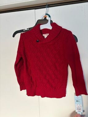 NWT: Cat & Jack Red Cable-Knit Shawl Collar Sweater - Boys 4t